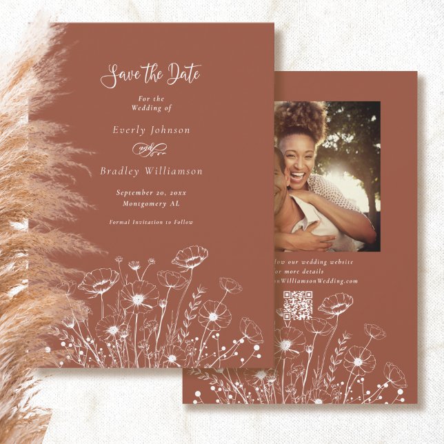 Terracotta White Wildflower Save the Date Wedding  Invitation (Creator Uploaded)
