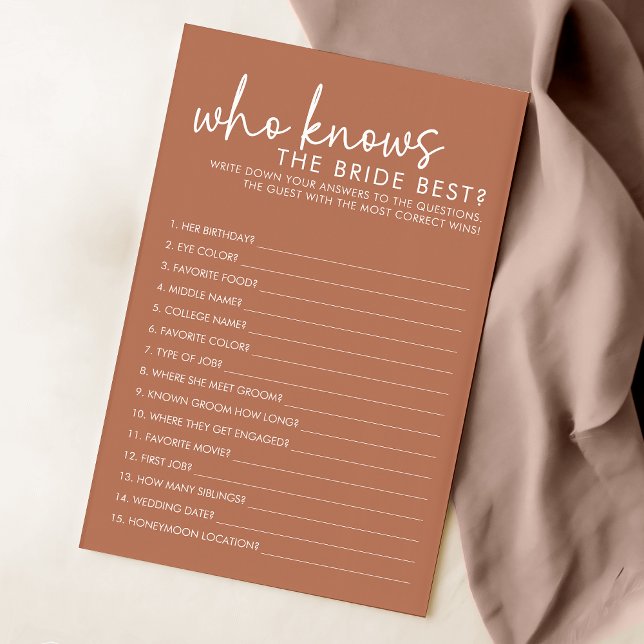 Terracotta Who Know The Bride Best Shower Game (Creator Uploaded)