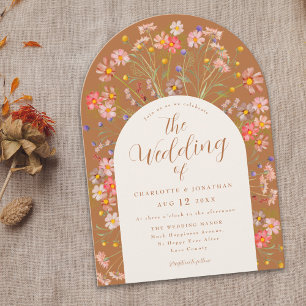 Terracotta Wildflower Arch Fall Wedding Invitation