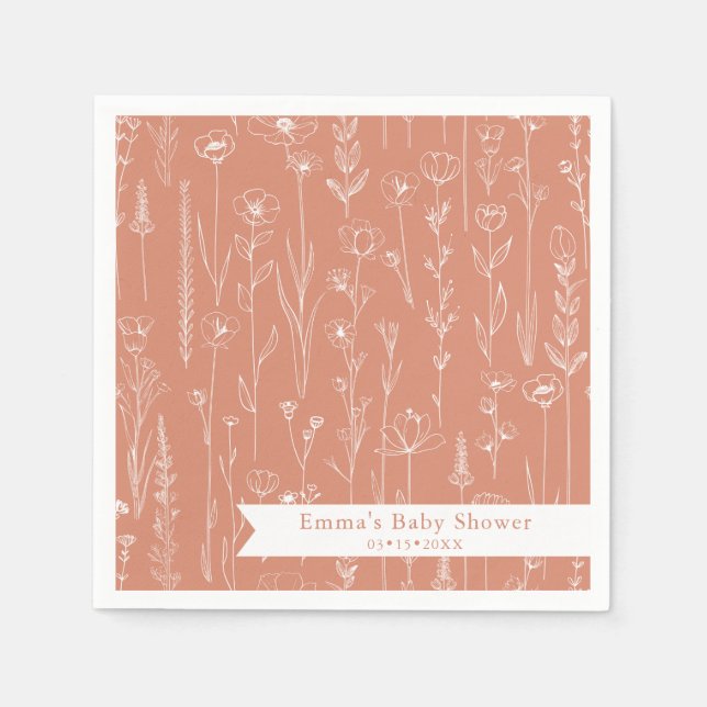 Terracotta Wildflower Baby Shower | Floral Pattern Napkin (Front)
