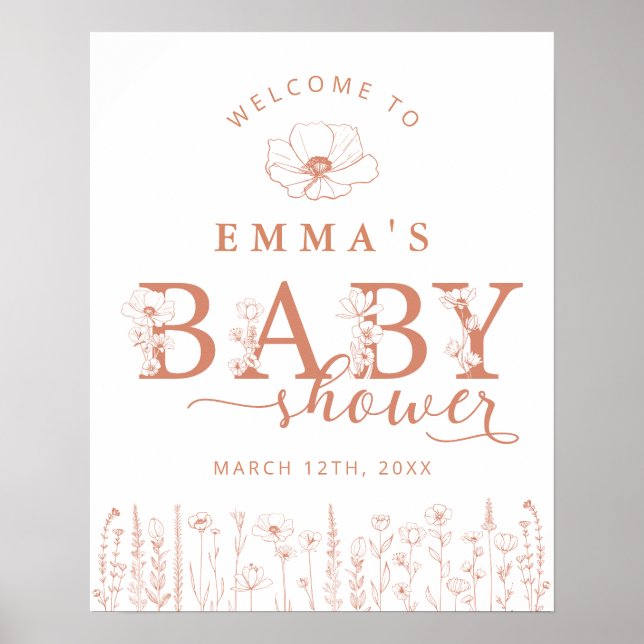 Terracotta Wildflower Baby Shower Welcome Sign (Front)