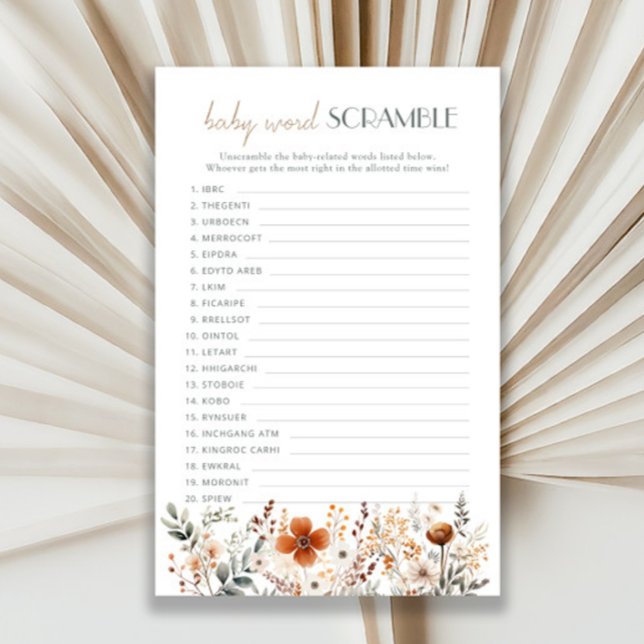 Terracotta Wildflower Baby Shower Word Scramble (Creator Uploaded)