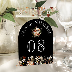 Terracotta Wildflower Black Acrylic Table Number