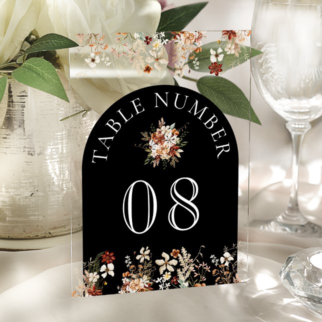 Terracotta Wildflower Black Acrylic Table Number (Creator Uploaded)