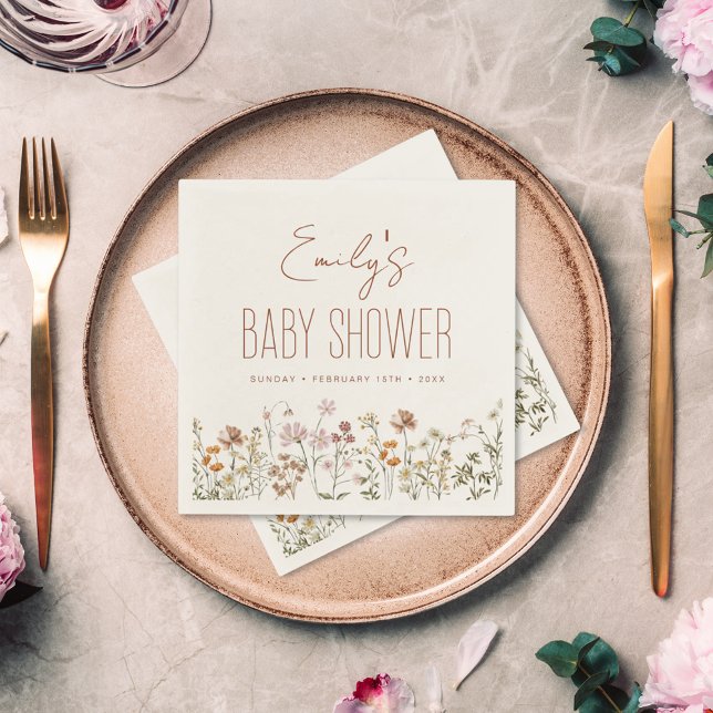 Terracotta Wildflower Boho Baby Shower In Bloom Napkin (Creator Uploaded)