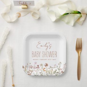 Terracotta Wildflower Boho Baby Shower In Bloom Paper Plate