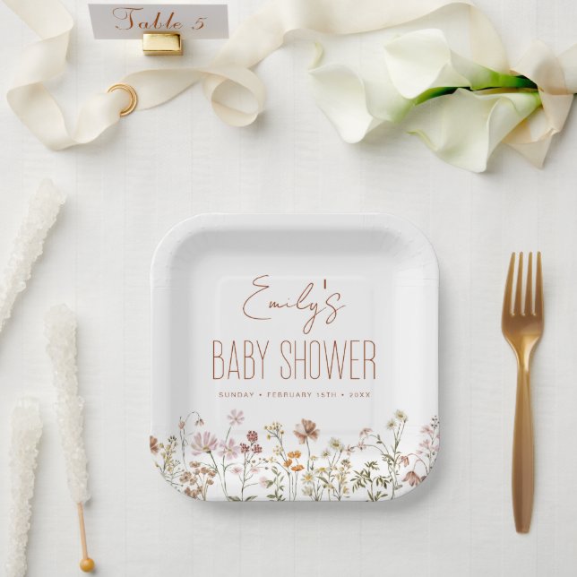 Terracotta Wildflower Boho Baby Shower In Bloom Paper Plate (Wedding)