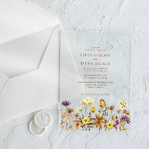 Terracotta Wildflower Boho Fall Wedding  Acrylic Invitations