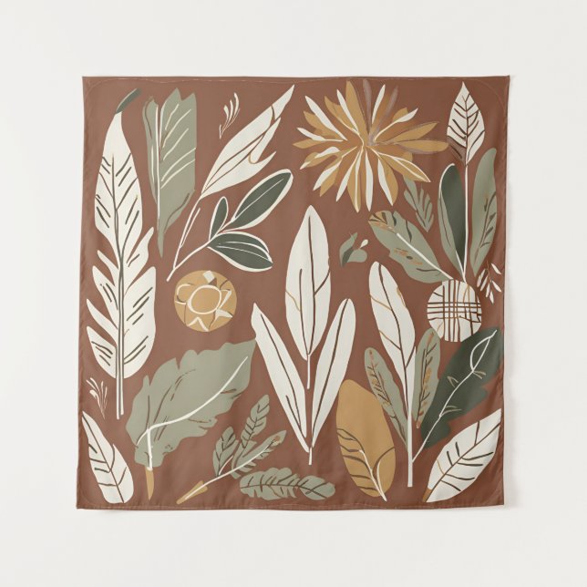 Terracotta Wildflower Boho Rustic Eclectic Wall  Tapestry (Front)