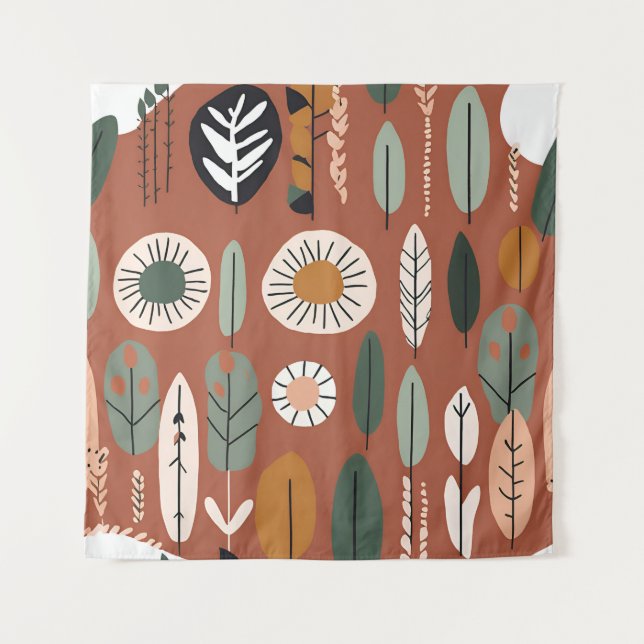 Terracotta Wildflower Boho Rustic Eclectic Wall  Tapestry (Front)