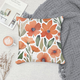 Terracotta Wildflower Boho Rustic Spring Accent Cushion