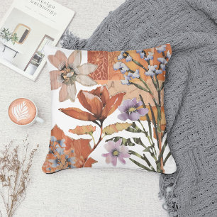 Terracotta Wildflower Boho Rustic Spring Accent Cushion
