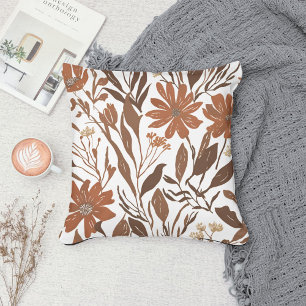 Terracotta Wildflower Boho Rustic Spring Accent Cushion