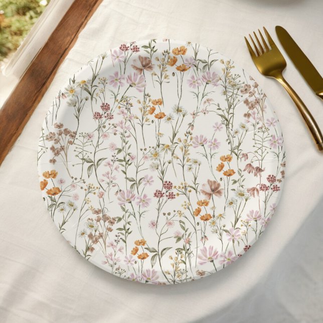 Terracotta Wildflower Boho Wedding In Bloom Garden Paper Plate (Creator Uploaded)