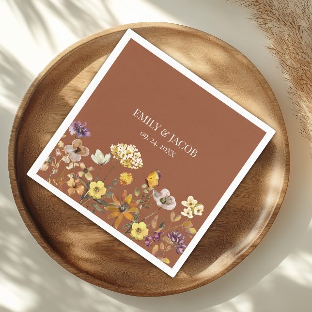 Terracotta Wildflower Boho Wedding Napkins (Creator Uploaded)