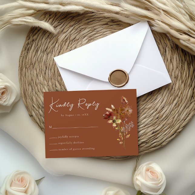 Terracotta Wildflower Boho Wedding RSVP Card (Creator Uploaded)
