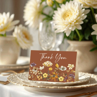 Terracotta Wildflower Boho Wedding Thank You Card