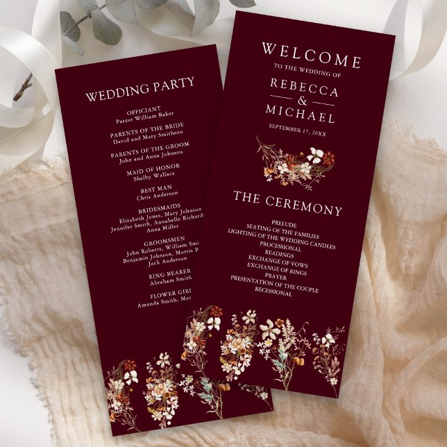 Terracotta Wildflower Burgundy Wedding Program (Creator Uploaded)