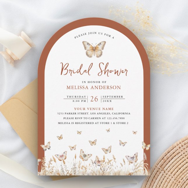 Terracotta Wildflower Butterfly Arch Bridal Shower Invitation (Creator Uploaded)