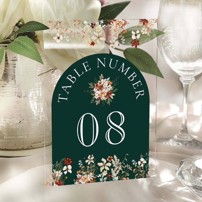 Terracotta Wildflower Emerald Acrylic Table Number (Creator Uploaded)