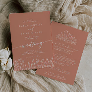 Terracotta Wildflower Front and Back Wedding Invitation
