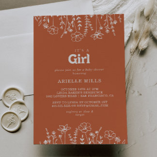 Terracotta Wildflower It's A Girl Baby Shower Invitation