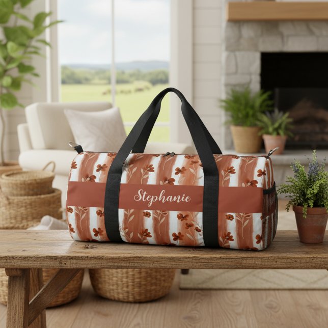 Terracotta Wildflower Monogram Boho Duffle Bag (Creator Uploaded)