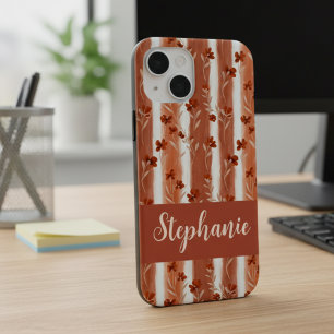 Terracotta Wildflower Monogram Name Boho iPhone 15 Case