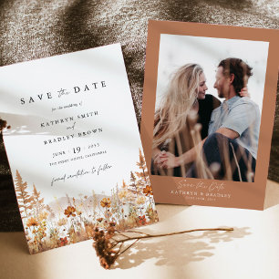 Terracotta Wildflower Mountain Photo Back Wedding Save The Date