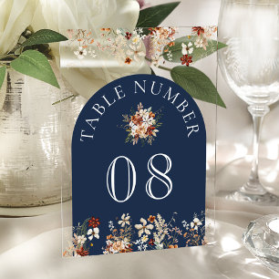 Terracotta Wildflower Navy Acrylic Table Number