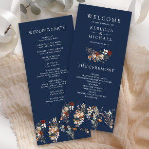 Terracotta Wildflower Navy Blue Wedding Program