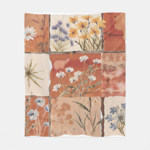 Terracotta Wildflower Patchwork Rustic Boho Spring Fleece Blanket