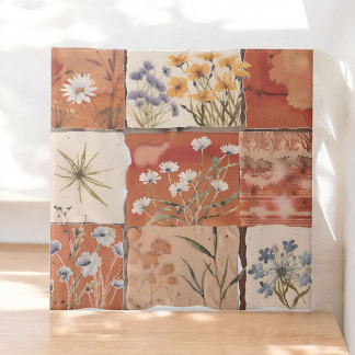 Terracotta Wildflower Patchwork Rustic Boho Spring Tile