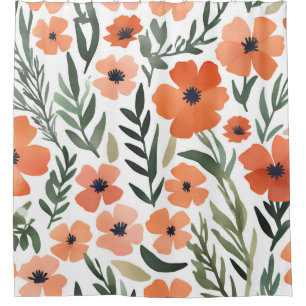 Terracotta Wildflower Rustic Boho Bathroom Decor Shower Curtain