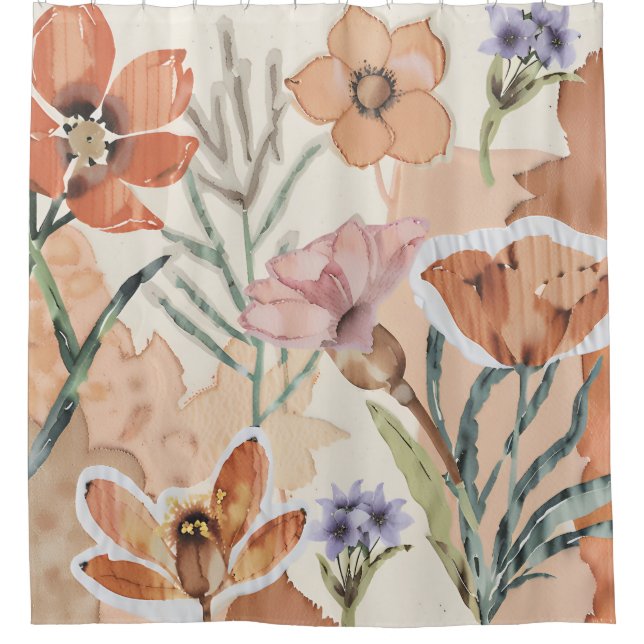 Terracotta Wildflower Rustic Boho Bathroom Decor Shower Curtain (Front)