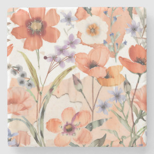 Terracotta Wildflower Rustic Boho Drink Accessory Stone Coaster