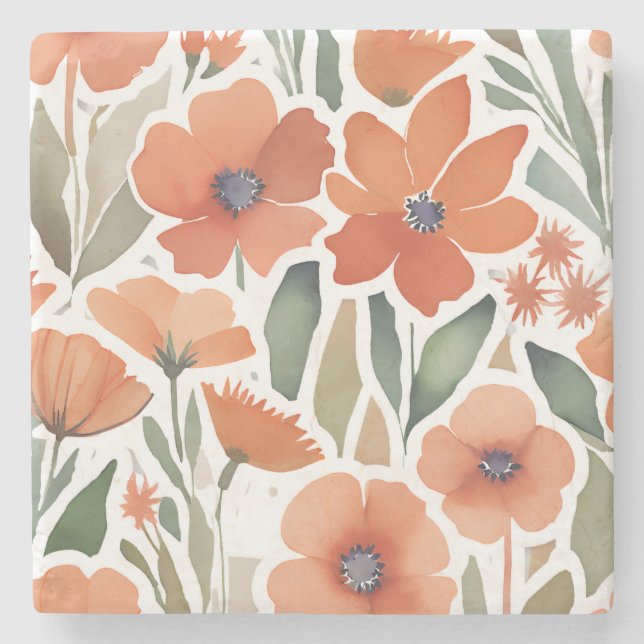 Terracotta Wildflower Rustic Boho Drink Accessory Stone Coaster (Front)