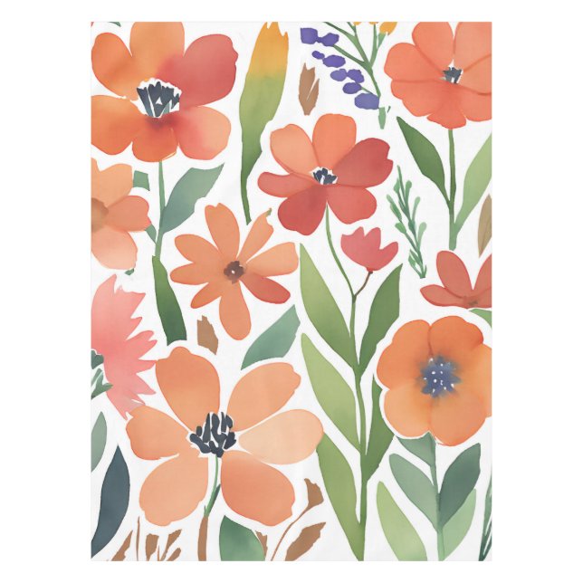 Terracotta Wildflower Rustic Boho Table Decor Tablecloth (Front)