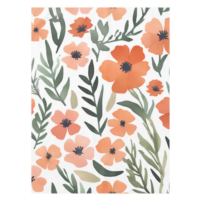 Terracotta Wildflower Rustic Boho Table Decor Tablecloth (Front)
