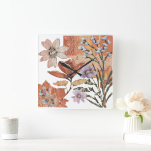 Terracotta Wildflower Rustic Boho Wall Accent Square Wall Clock