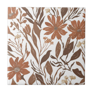 Terracotta Wildflower Rustic Boho Wall Accent Tile
