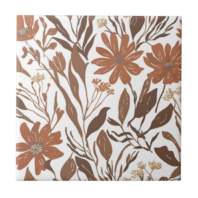 Terracotta Wildflower Rustic Boho Wall Accent  Tile (Front)