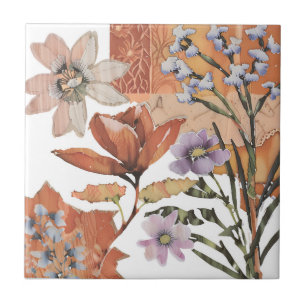 Terracotta Wildflower Rustic Boho Wall Accent Tile