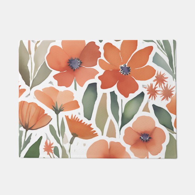 Terracotta Wildflower Rustic Entryway Decor Doormat (Front)