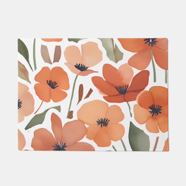 Terracotta Wildflower Rustic Entryway Decor Doormat (Front)