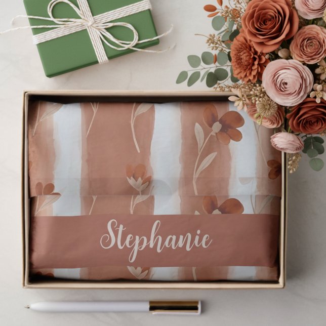 Terracotta Wildflower Stripe Monogram Name Tissue Paper (Creator Uploaded)