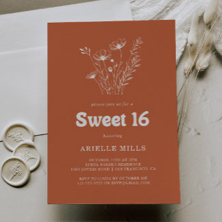 Terracotta Wildflower Sweet 16 Birthday Party Invitation
