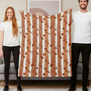 Terracotta Wildflower Vertical Stripe Boho Pattern Fleece Blanket