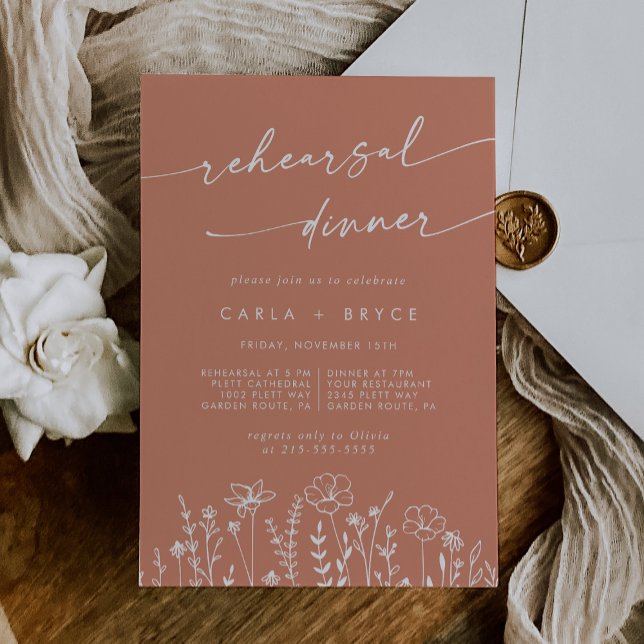Terracotta Wildflower Wedding Rehearsal Dinner Invitation (Creator Uploaded)