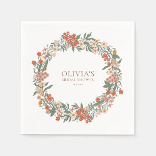 Terracotta Wildflower Wreath Sage Bridal Shower Napkin